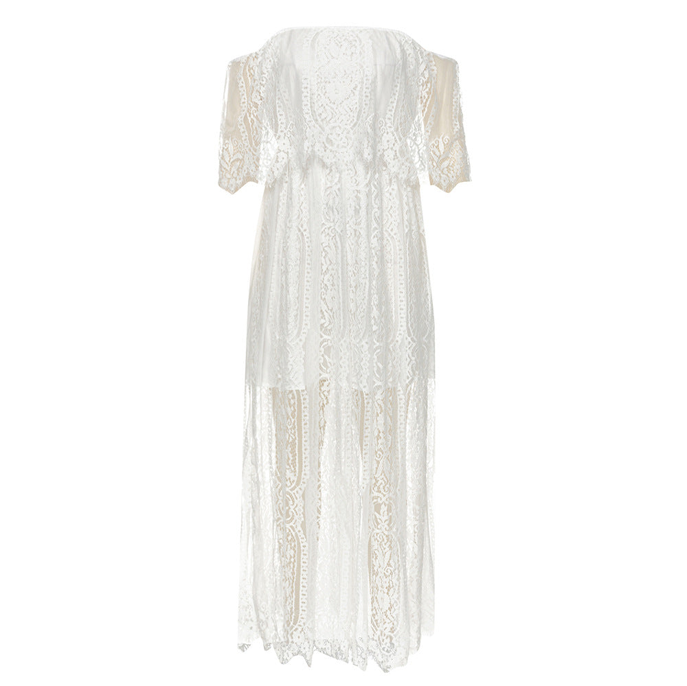 Damen Maxikleid mit eleganter Spitze und schulterfreiem Design Drune