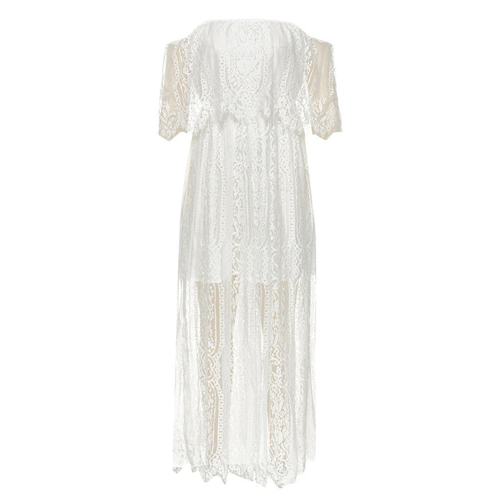 Damen Maxikleid mit eleganter Spitze und schulterfreiem Design Drune