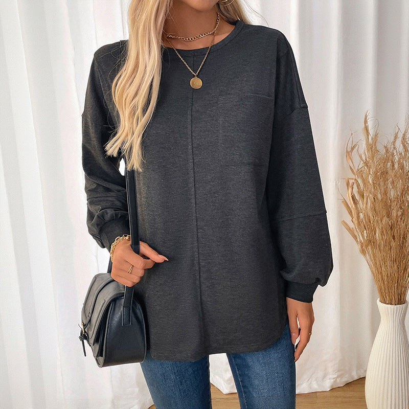 Damen Lässiges Langarm-Jerseyshirt mit Mittiger Ziernaht, Rundhals & abgerundetem Saum Drune