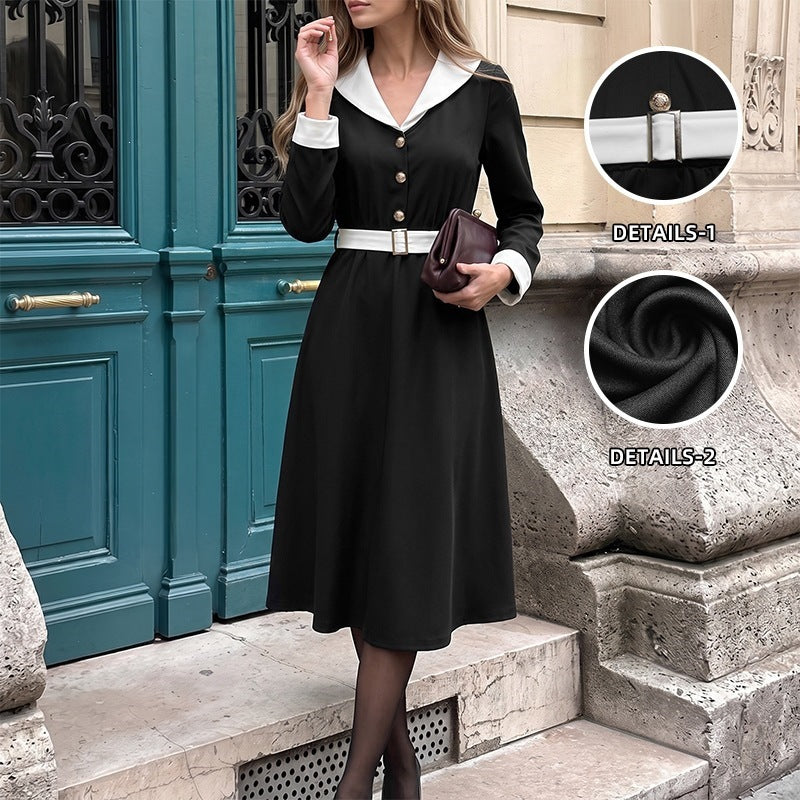 Damen Elegantes Wickelkleid mit Hemdkragen und Gürtel Drune