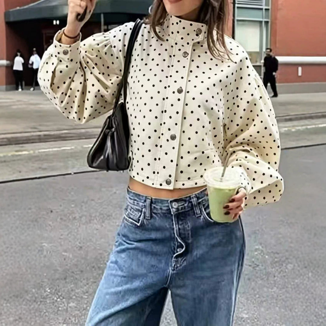 Damen Kurzjacke mit Stehkragen und Voluminösen Ballonärmeln Drune