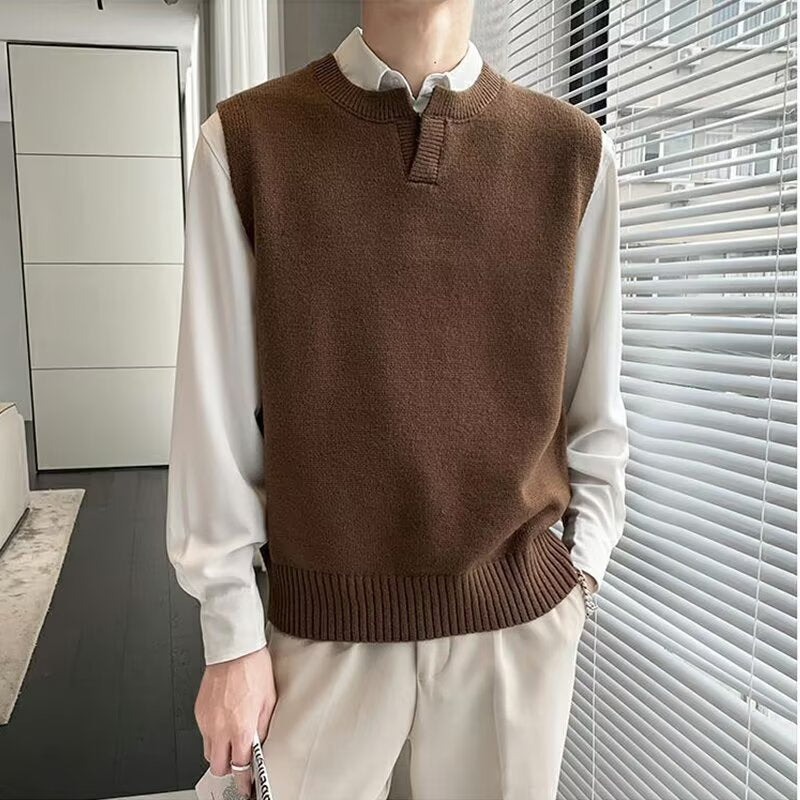 Herren Moderner Grobstrickpullover ohne Ärmel Drune