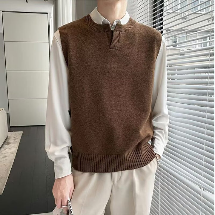 Herren Moderner Grobstrickpullover ohne Ärmel Drune