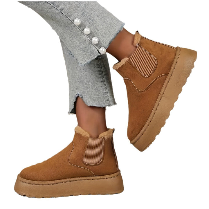 Damen  gefütterte Chelsea-Boots im Velours‑Look mit hohem Plateau‑Sohlenprofil und weichem Innenfutter Drune