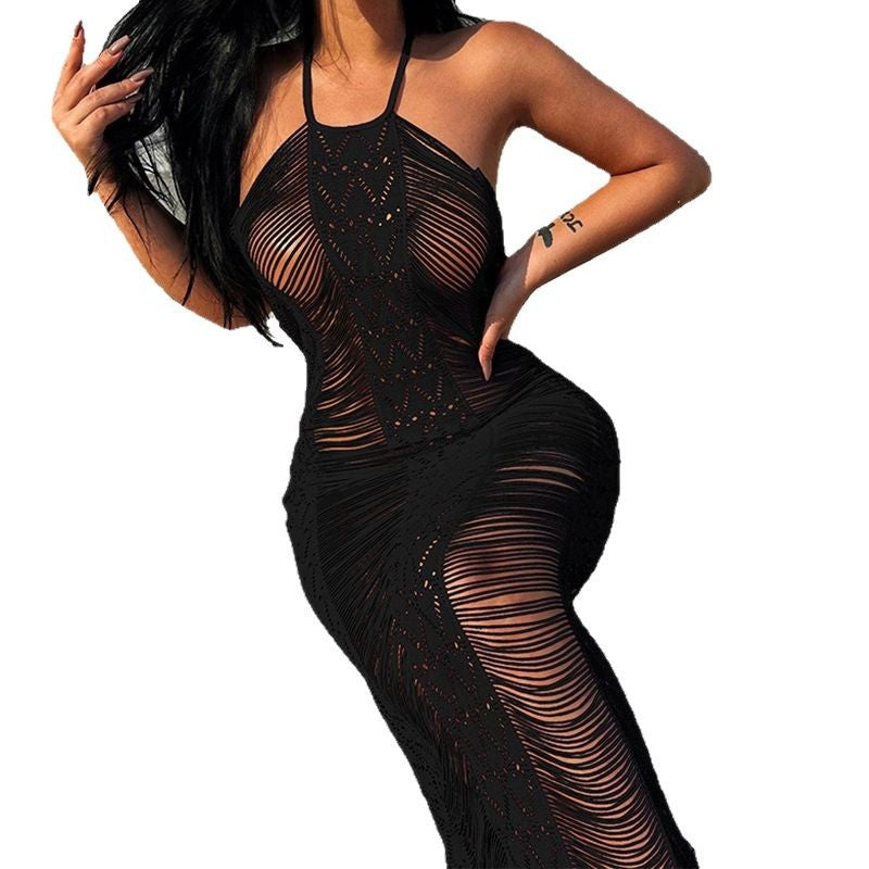Damen Eleganter transparenter Häkel-Überwurf Drune