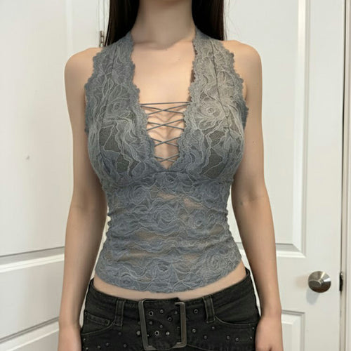 Damen Elegantes Spitzen-Haltertop mit tiefem V-Ausschnitt Drune