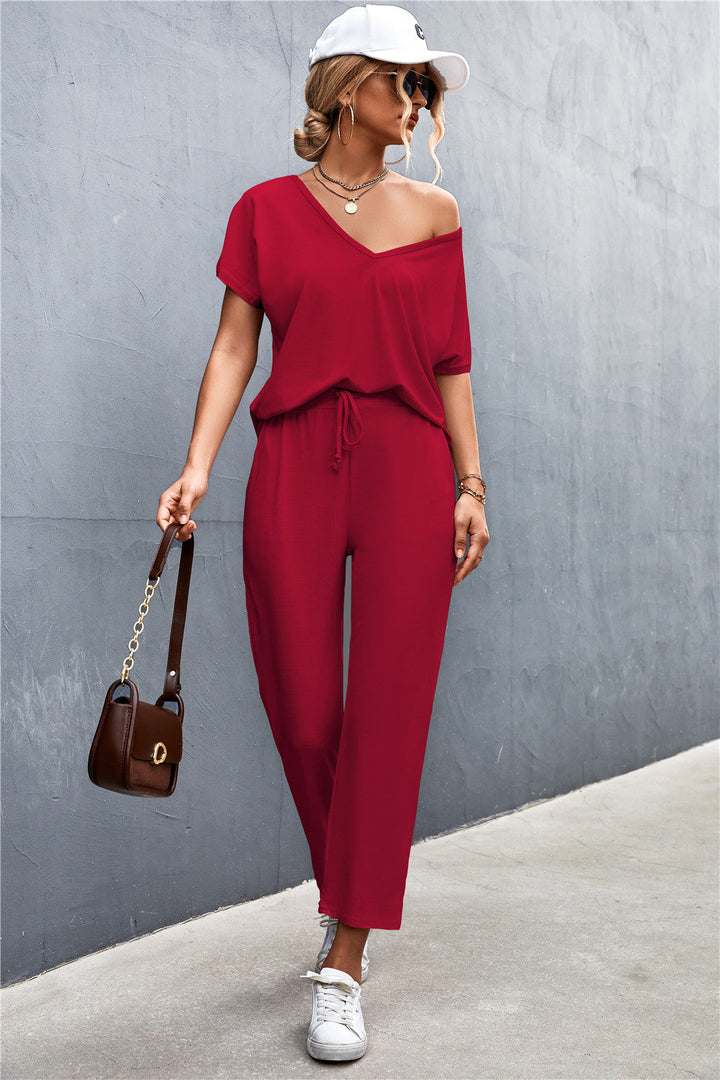 Damen Lounge-Set mit lässigem V-Ausschnitt und elastischen Bündchen Drune