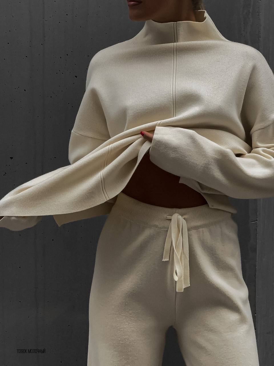Damen lässiges Strickensemble mit hohem Kragen Drune