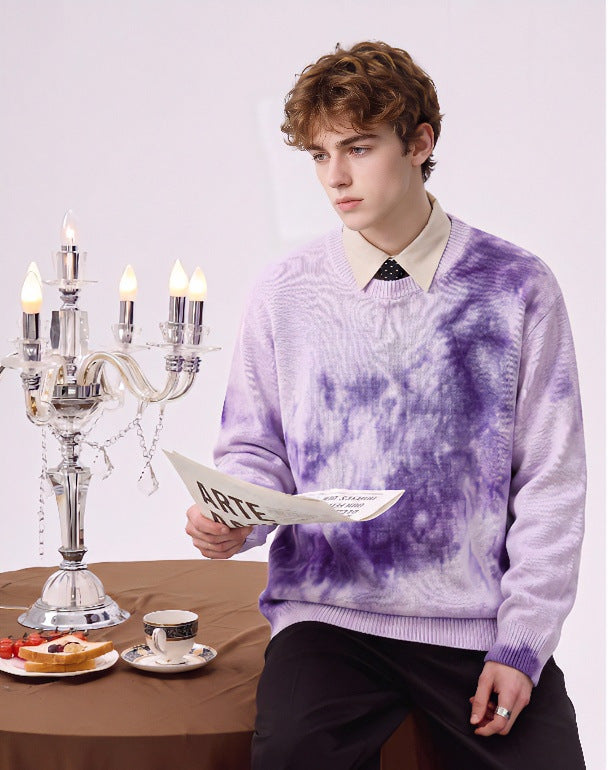 Herren Oversize-Strickpullover mit Batikoptik, Rundhalsausschnitt und Rippbündchen Drune
