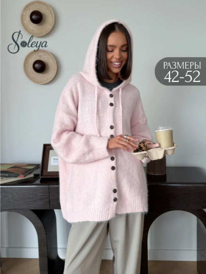 Damen Modische Strickjacke mit Kapuze Drune