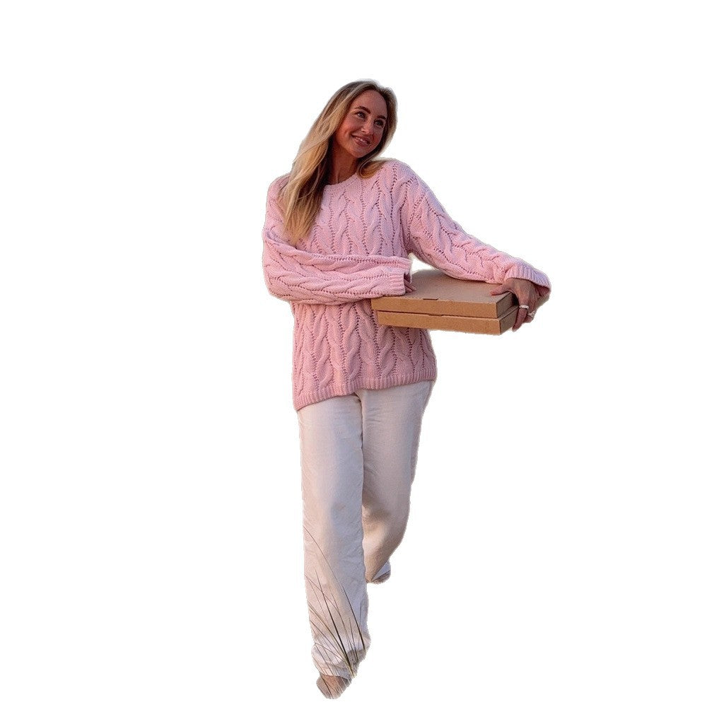 Damen modischer Strickpullover mit romantischem Zopfdesign Drune