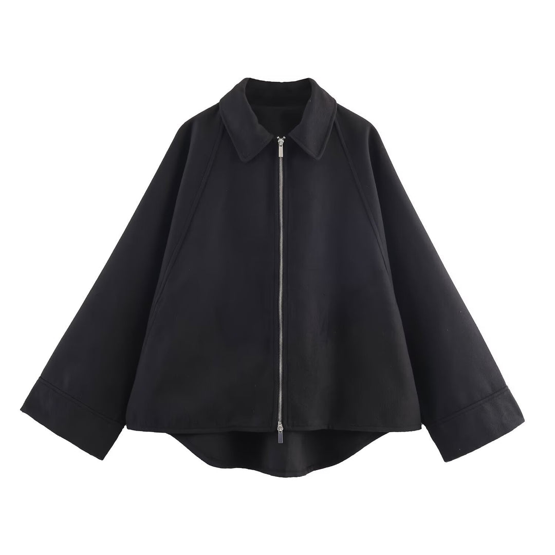 Damen minimalistische Übergangsjacke mit hohem Kragen Drune