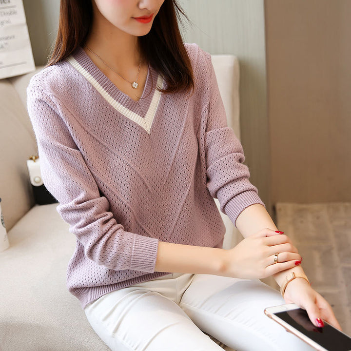 Damen lässiger V-Ausschnitt Pullover mit strukturiertem Muster Drune