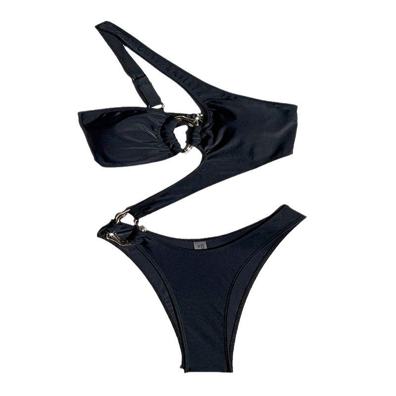 Damen Sportlicher Bikini mit asymmetrischem Oberteil und eleganten Riemen Drune