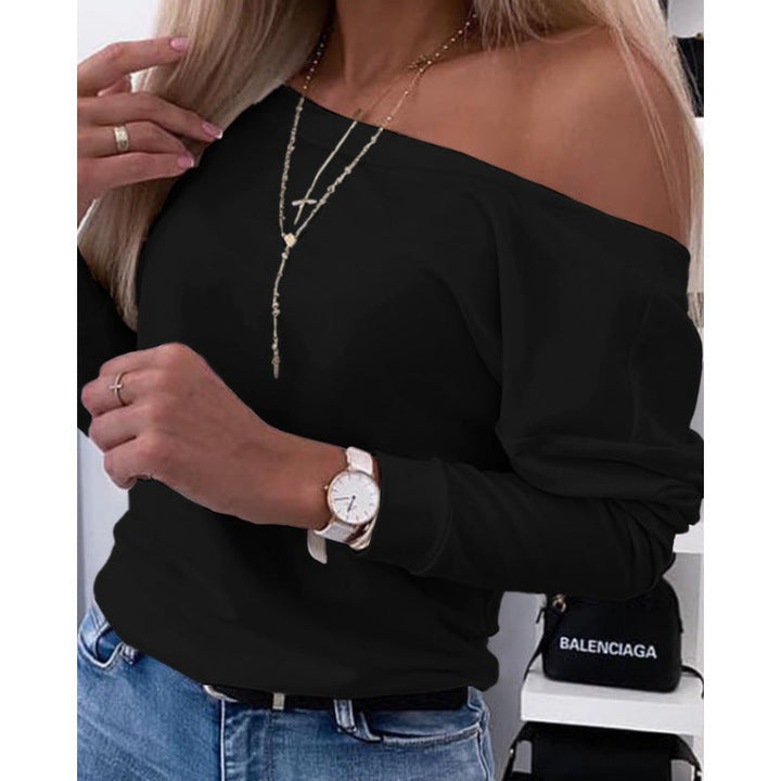 Damen Off-Shoulder Freizeit Pullover Top Drune