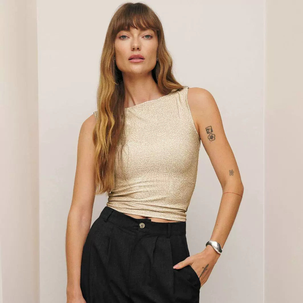 Damen figurbetontes Glitzer-Top mit asymmetrischem Schnitt und elegantem Tragekomfort Drune