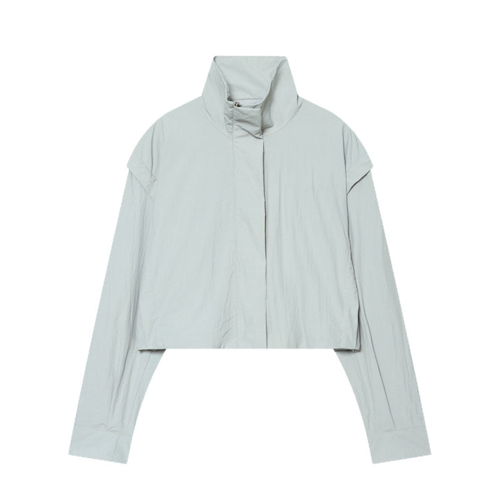 Damen Cropped‑Technikjacke mit hohem Funnelkragen und kastiger Boxy‑Silhouette Drune