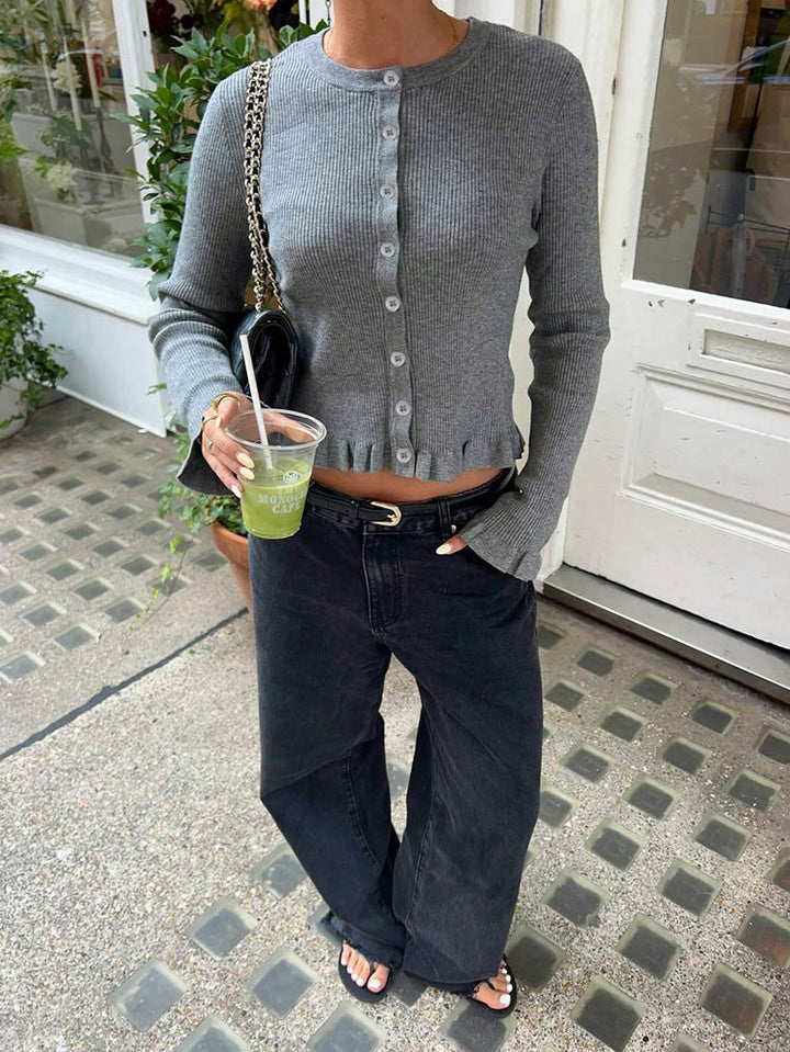 Strickjacke Damen kurzarm mit Wellenkante