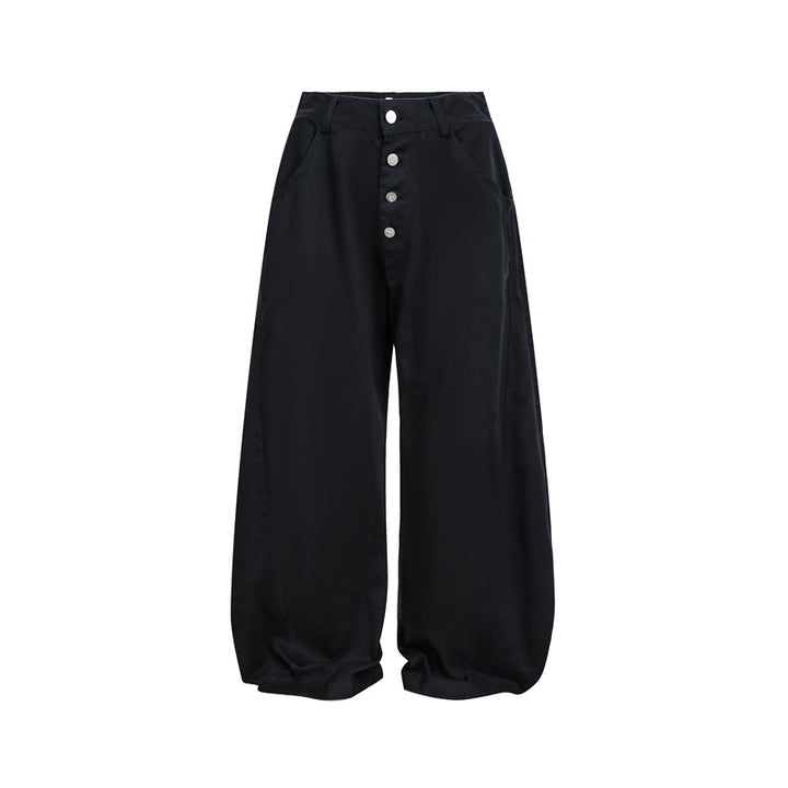 Damen Hochgeschnittene Balloon‑Culotte‑Hose mit weiter Beinweite, sichtbarer Knopfleiste und Eingrifftaschen Drune