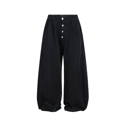 Damen Hochgeschnittene Balloon‑Culotte‑Hose mit weiter Beinweite, sichtbarer Knopfleiste und Eingrifftaschen Drune