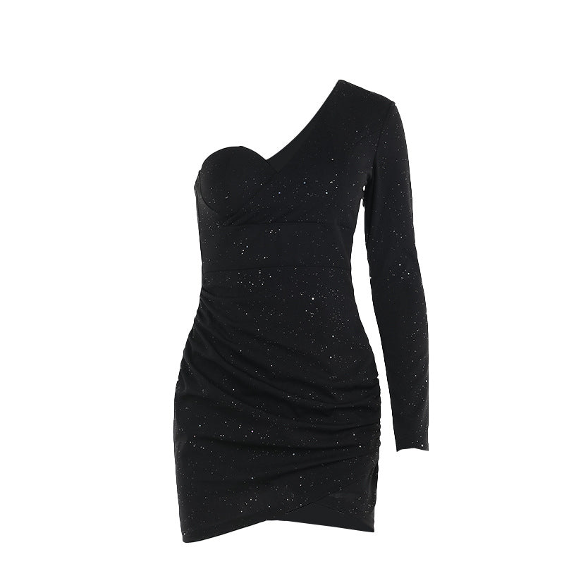 Damen Off-Shoulder Minikleid mit asymmetrischem Schnitt und glitzernden Akzenten Drune