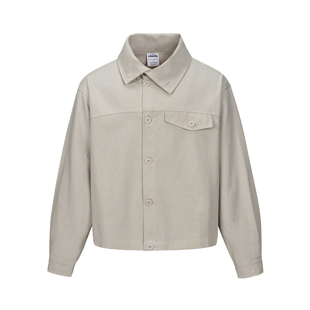 Unisex Kurz geschnittene Boxy-Hemdjacke mit durchgehender Knopfleiste und Pattentasche Drune