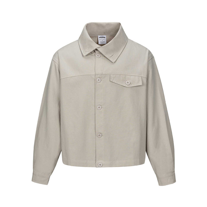 Unisex Kurz geschnittene Boxy-Hemdjacke mit durchgehender Knopfleiste und Pattentasche Drune