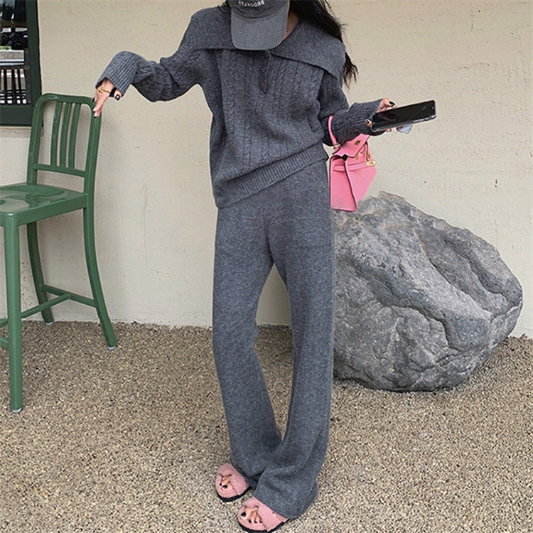 Damen Strickpullover mit weitem Kragen und Knopfleiste Drune