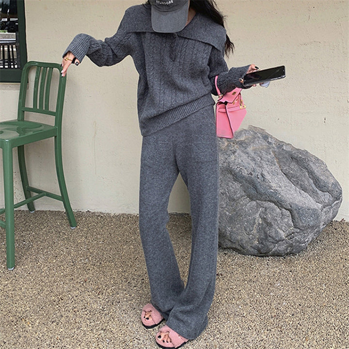 Damen Strickpullover mit weitem Kragen und Knopfleiste Drune