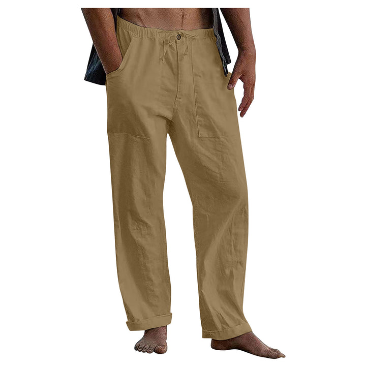 Herren lockere Leinenhose mit Gummibund und aufgesetzten Seitentaschen Drune
