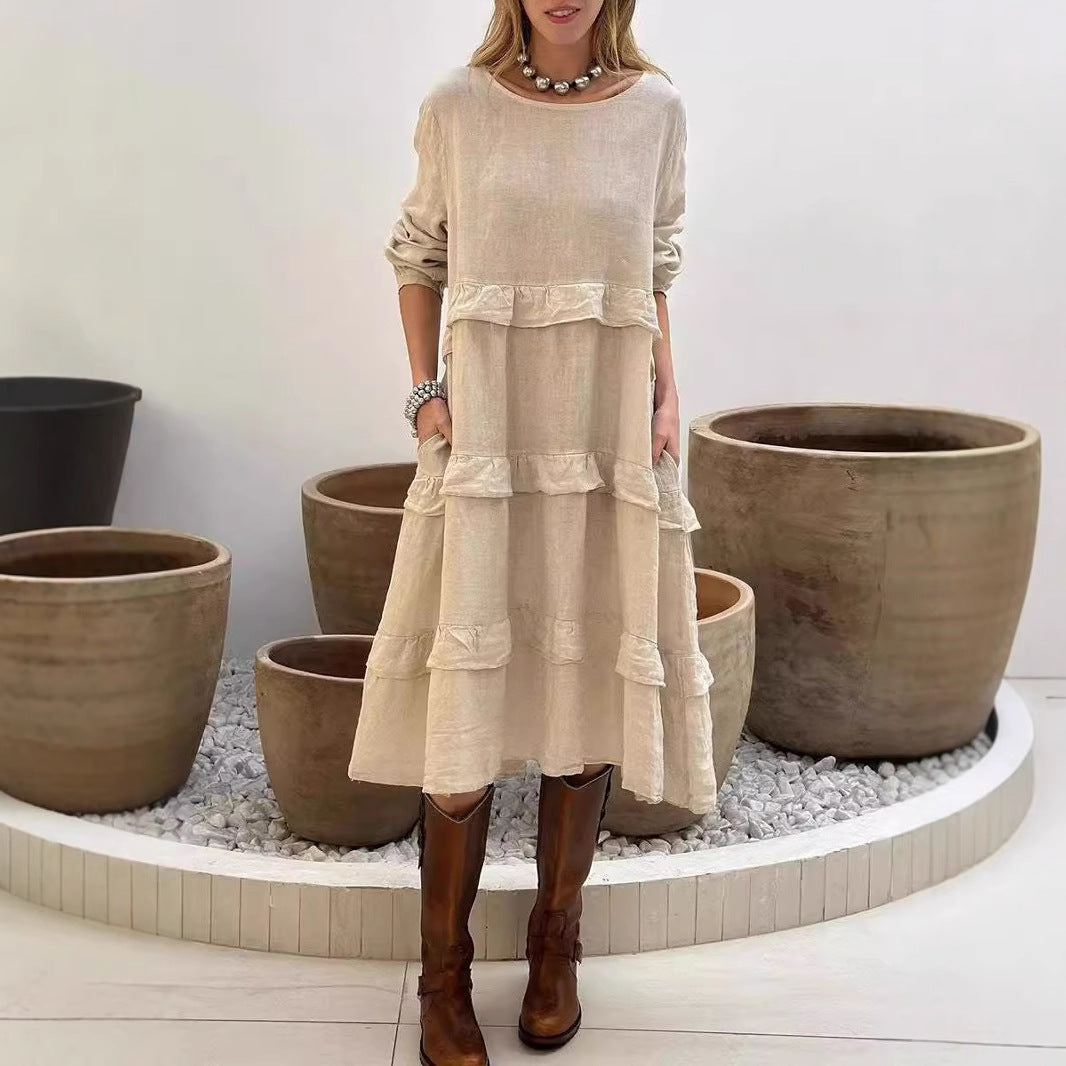 Drune | Rüschengerundhalslangärmeliges Kleid