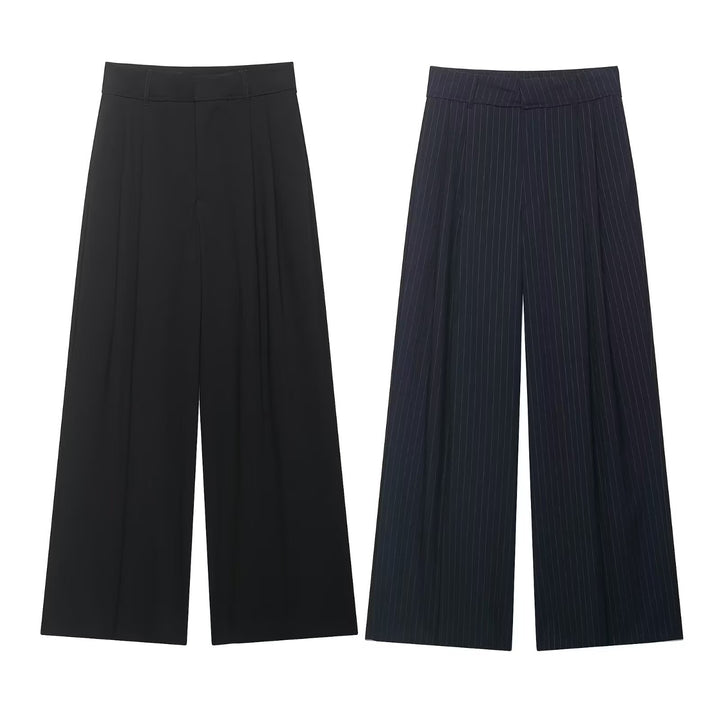 Damen Hochtaillierte weite Palazzohose mit Bundfalten und eleganter Falllinie Drune