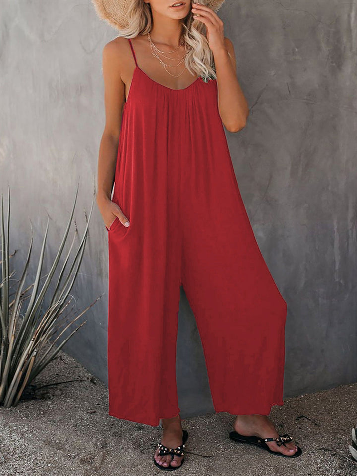 Damen Lässiger Sommer-Jumpsuit mit tiefem Ausschnitt und praktischen Taschen Drune
