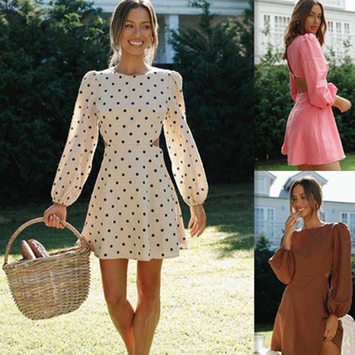 Damen Polka-Dots Minikleid mit voluminösen Ärmeln und tailliertem Schnitt Drune