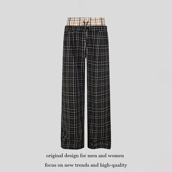 Damen Weite Karierte Loungewear‑Hose mit hohem Komfortbund und Kordelzug Drune