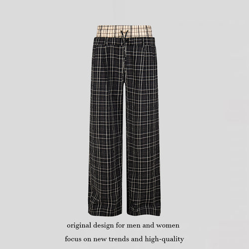 Damen Weite Karierte Loungewear‑Hose mit hohem Komfortbund und Kordelzug Drune