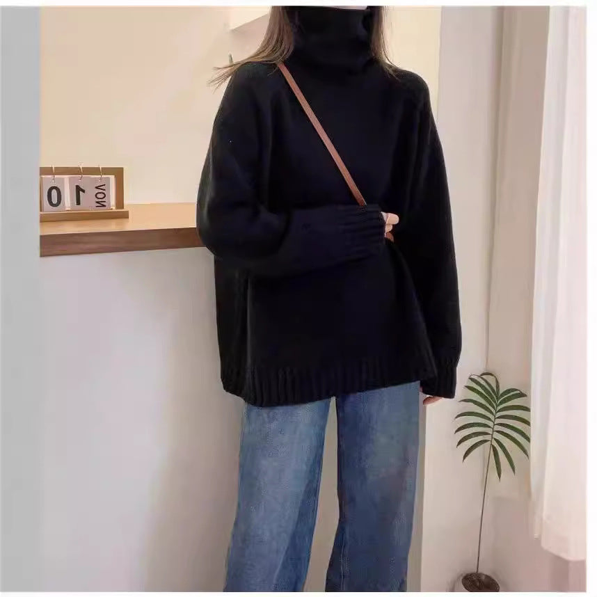 Damen lässiger Rollkragenpullover aus hochwertiger Wolle Drune