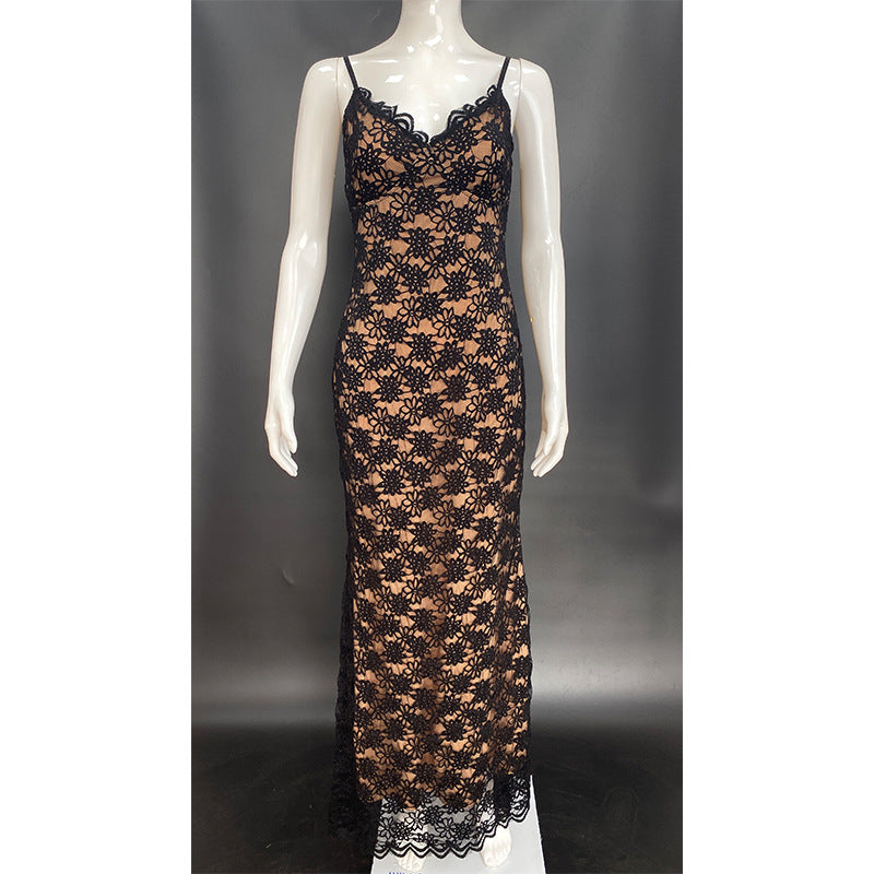 Damen Elegantes Spitzenkleid mit floralen Akzenten Drune
