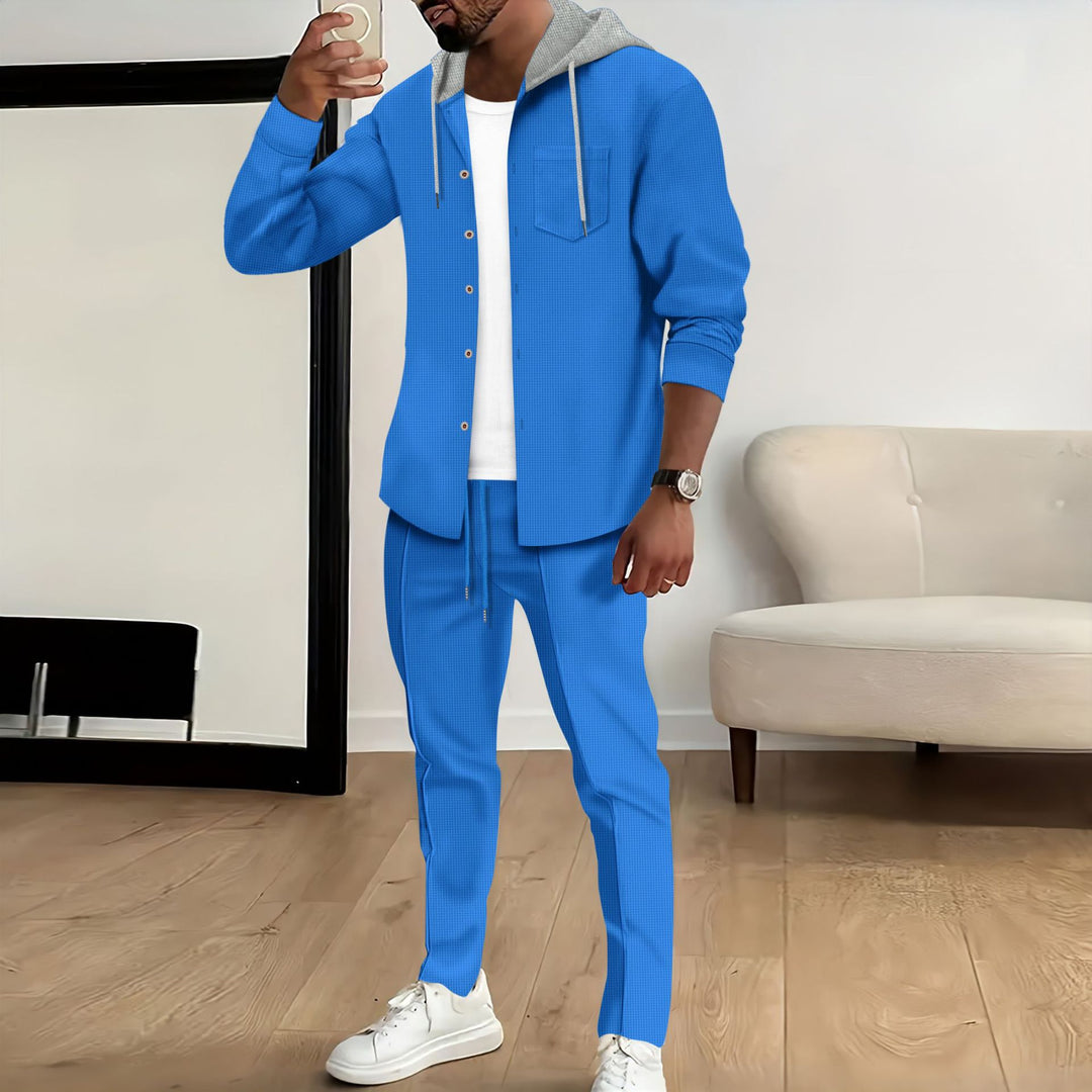 Herren nan strukturiertes Overshirt mit Kapuze und abgestimmter Relaxhose Drune