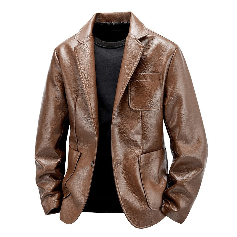 Herren Elegante Kunstlederjacke im modernen Blazer-Stil Drune