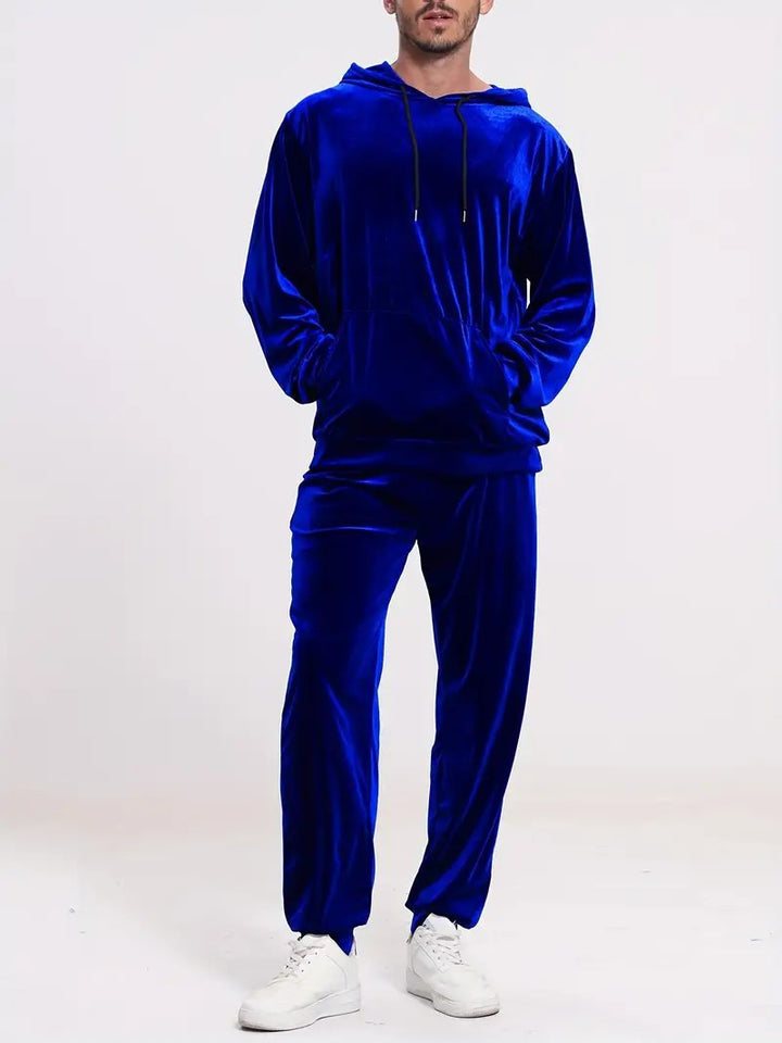 Herren Samt-Trainingsanzug mit Kapuzenpullover und gerader Jogginghose Drune
