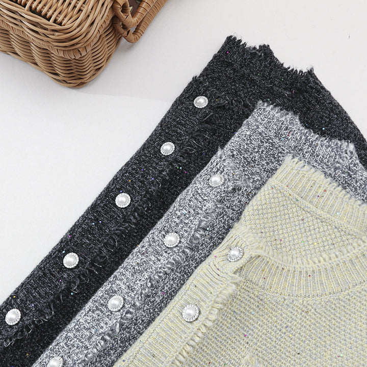 Damen Bouclé-Cardigan mit Perlmuttknöpfen und aufgesetzten Taschen Drune