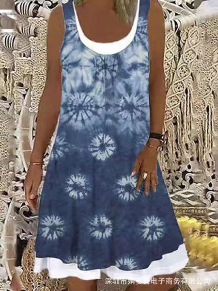 Damen Blumendruck Ärmelloses Strandkleid Drune