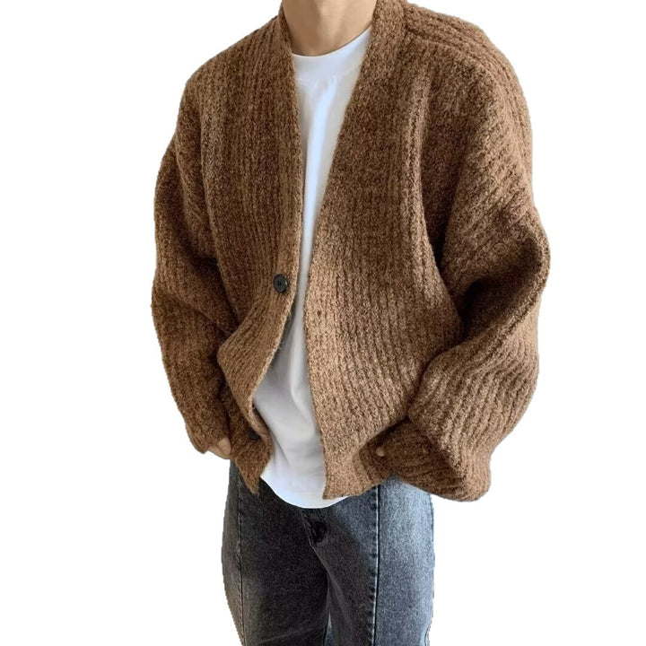 Herren Modische Oversized Strickjacke mit Knopfverschluss Drune