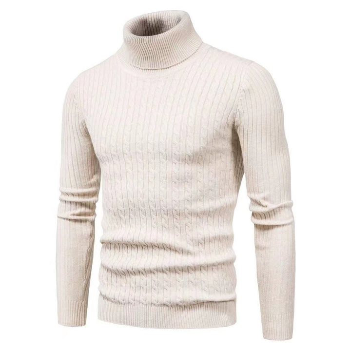 Herren nan schlanker Rollkragenpullover mit Zopfstruktur, feinem Rippstrick und elastischen Bündchen Drune