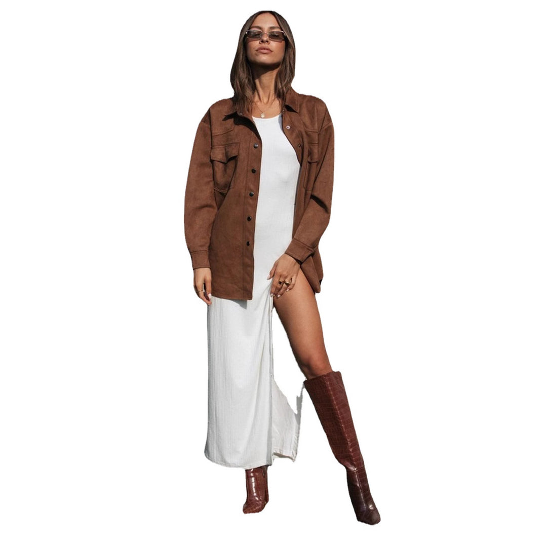 Damen Oversized Oberhemd aus weichem Wildlederimitat Drune