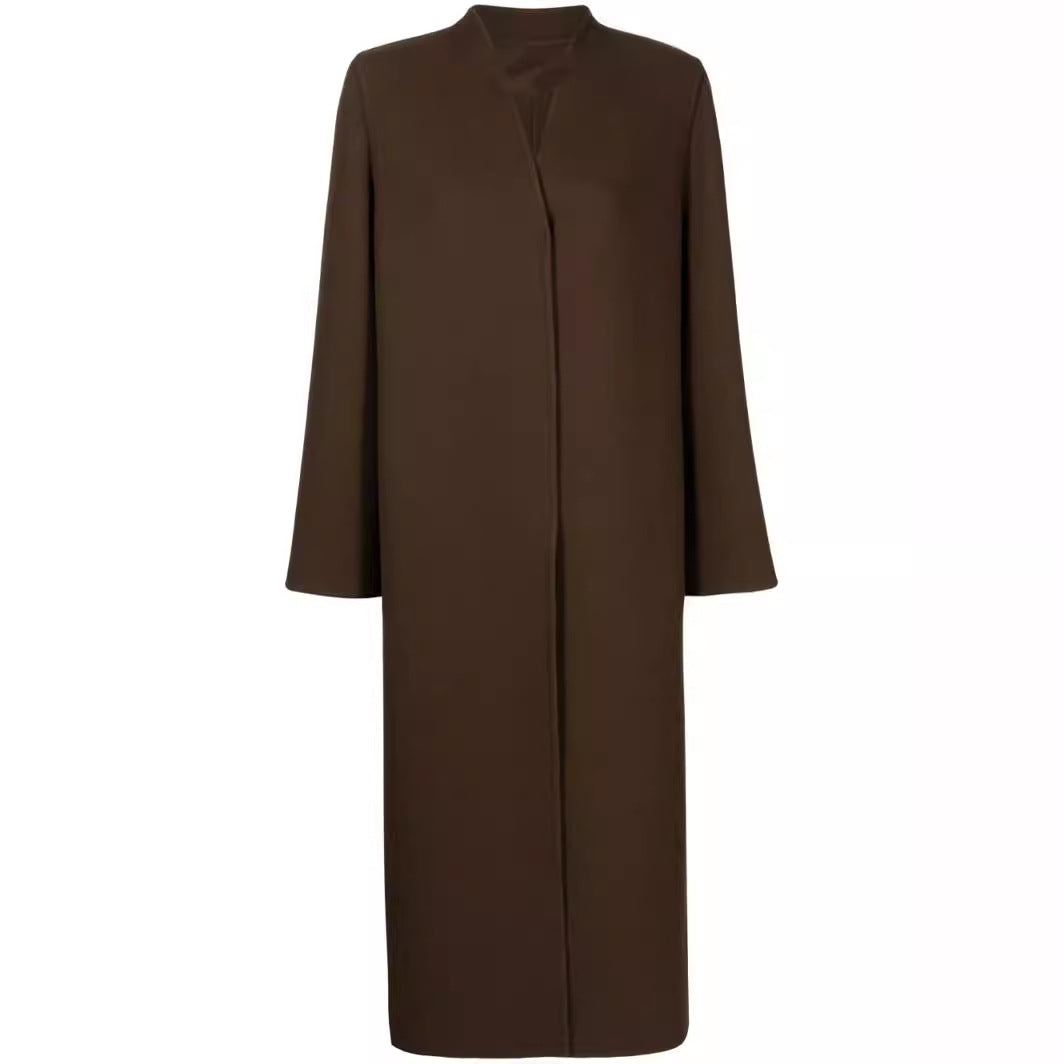 Damen Maxilanger minimalistischer Mantel mit verdeckter Front und kastiger Schulter Drune