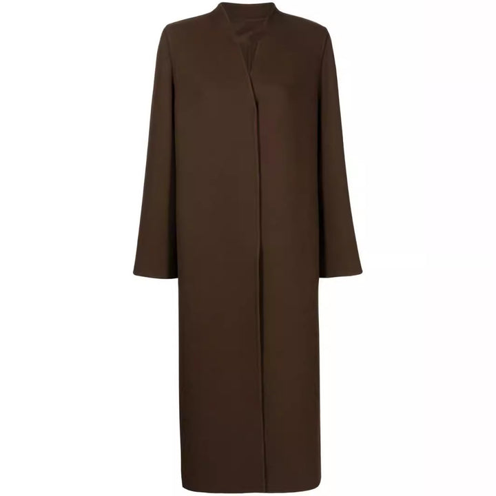 Damen Maxilanger minimalistischer Mantel mit verdeckter Front und kastiger Schulter Drune