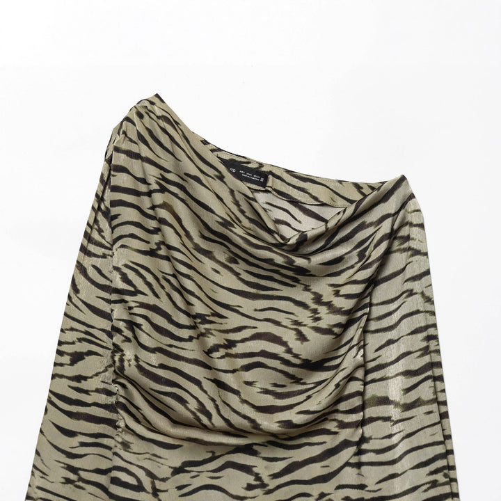 Damen nan drapiertes Langarmtop mit Wasserfallkragen, seitlicher Raffung und Tunnelzug Drune