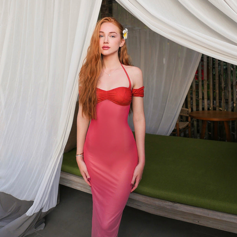 Damen Maxikleid mit elegantem Halterdesign und floralem Akzent Drune